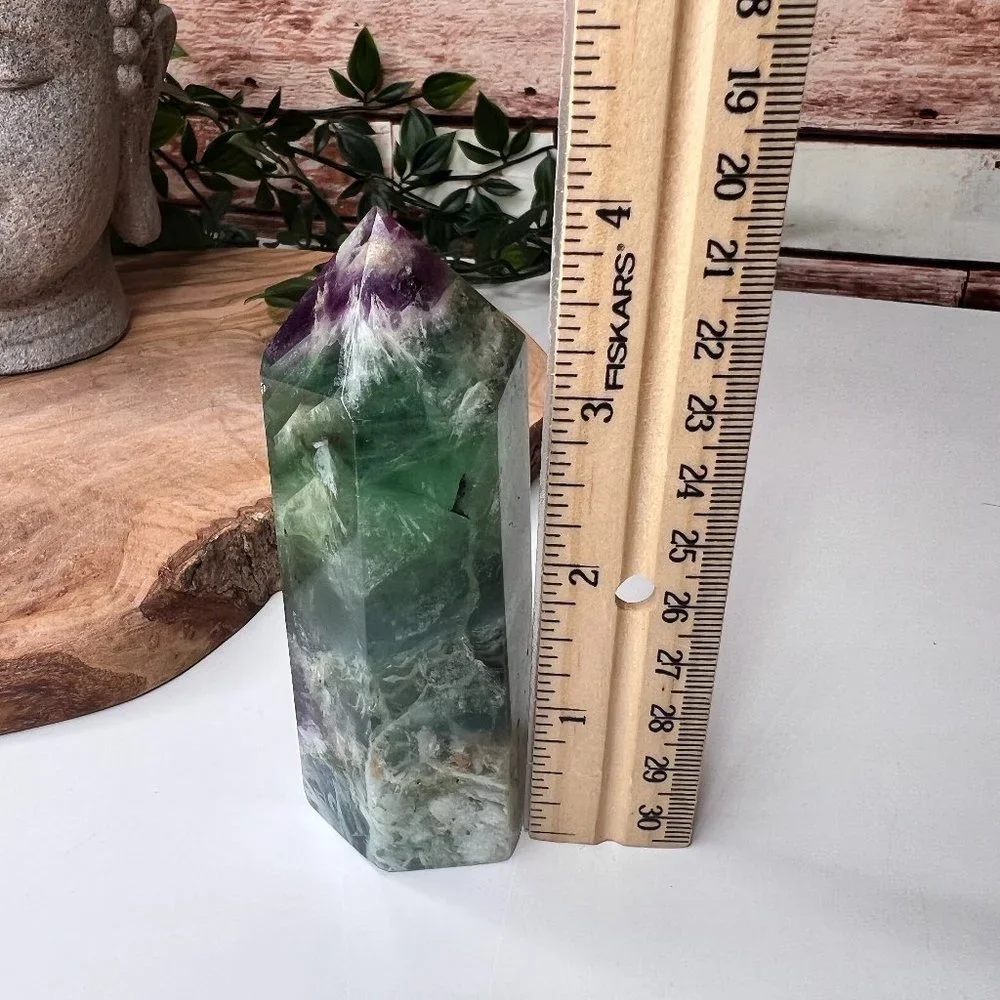 Chunky 4" Beautiful Rainbow Fluorite Crystal Tower Natural Healing Crystal Point - Picture 4 of 9